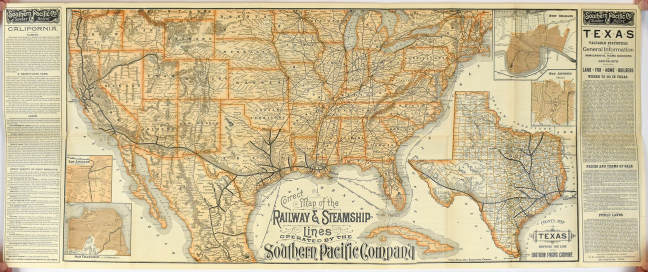 An original 1891 Southern Pacific railway and steamship map from The Antiquarium
